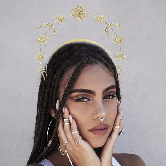 Sun Moon Stars Goddess Crown Halo Headband