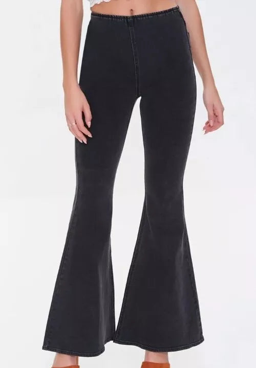 Flare High-Rise - black denim Leggings