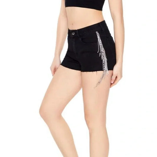denim shorts with rhinestone fringe