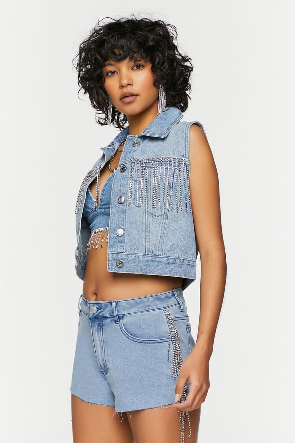denim shorts with rhinestone fringe