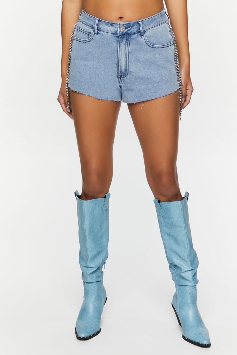 denim shorts with rhinestone fringe